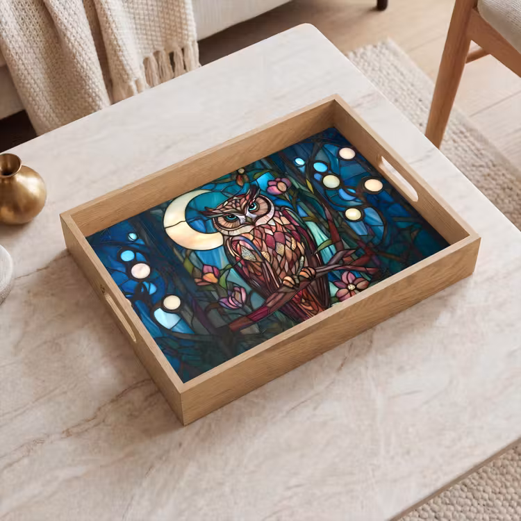 Tablett - Eule - Mosaik - Mond - Nacht — 2
