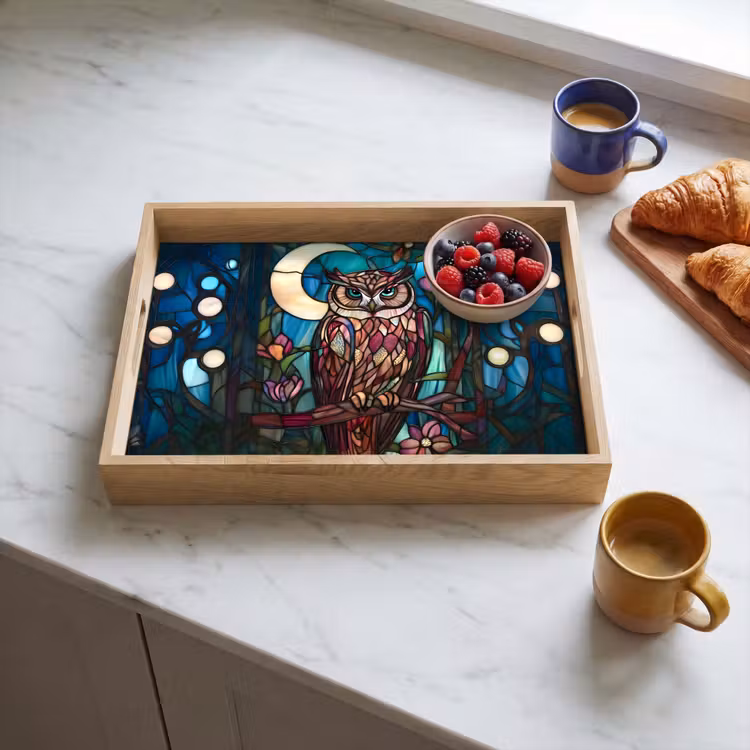 Tablett - Eule - Mosaik - Mond - Nacht — 3