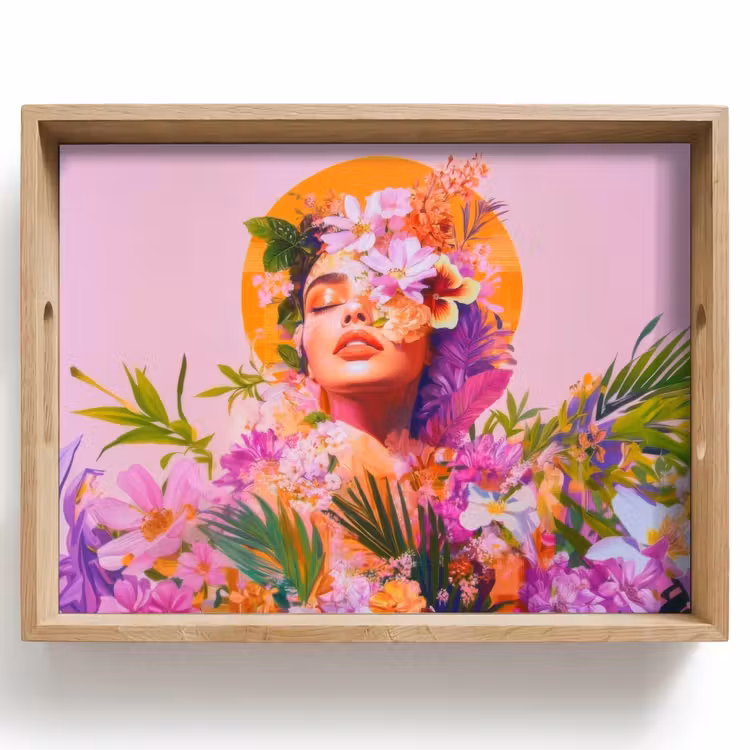 Tablett - Frau - Abstrakt - Kreis - Blumen — 1