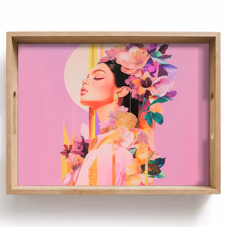 Tablett - Frau - Blumen - Lila - Abstrakt — 1
