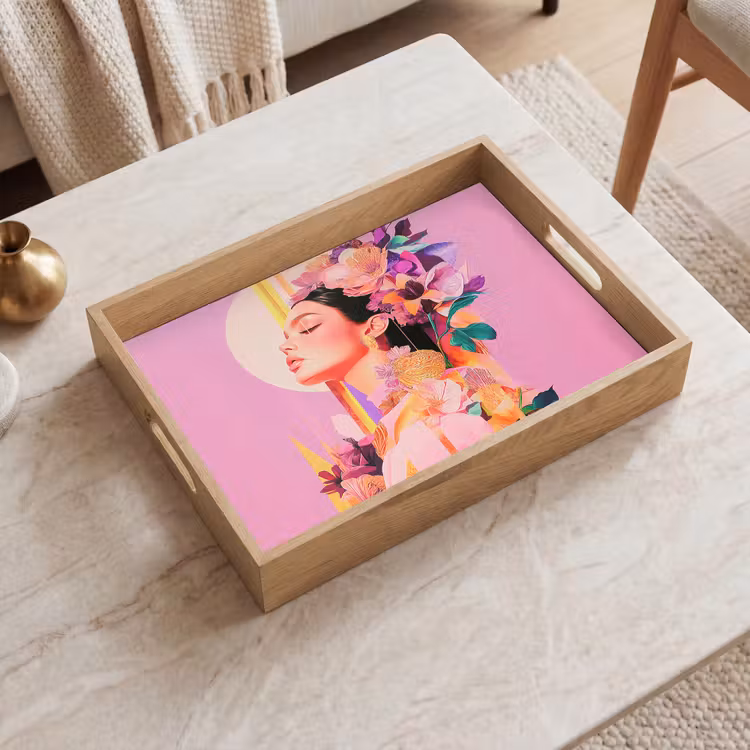 Tablett - Frau - Blumen - Lila - Abstrakt — 2