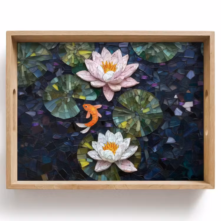 Tablett - Glasstücke - Lilienblätter - Fische - Orange — 1