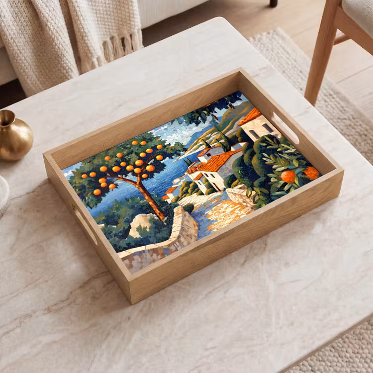 Tablett - Häuser - Mosaik - Orangenbäume - Meer — 2