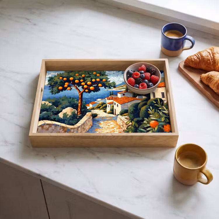 Tablett - Häuser - Mosaik - Orangenbäume - Meer — 3