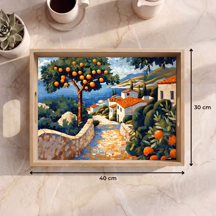 Tablett - Häuser - Mosaik - Orangenbäume - Meer — 7