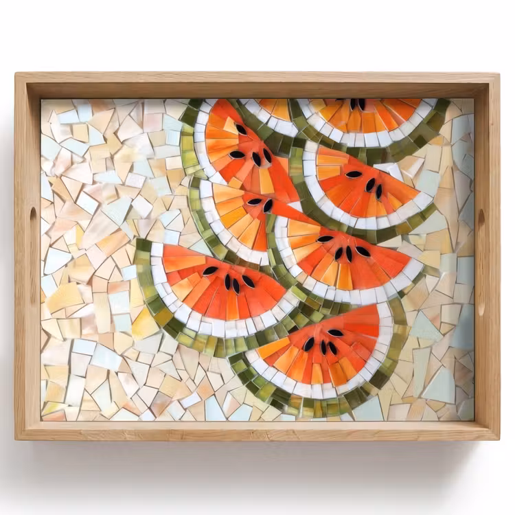 Tablett - Mosaik - Wassermelone - Rot - Kerne — 1