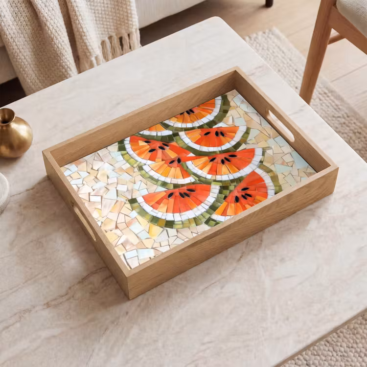 Tablett - Mosaik - Wassermelone - Rot - Kerne — 2