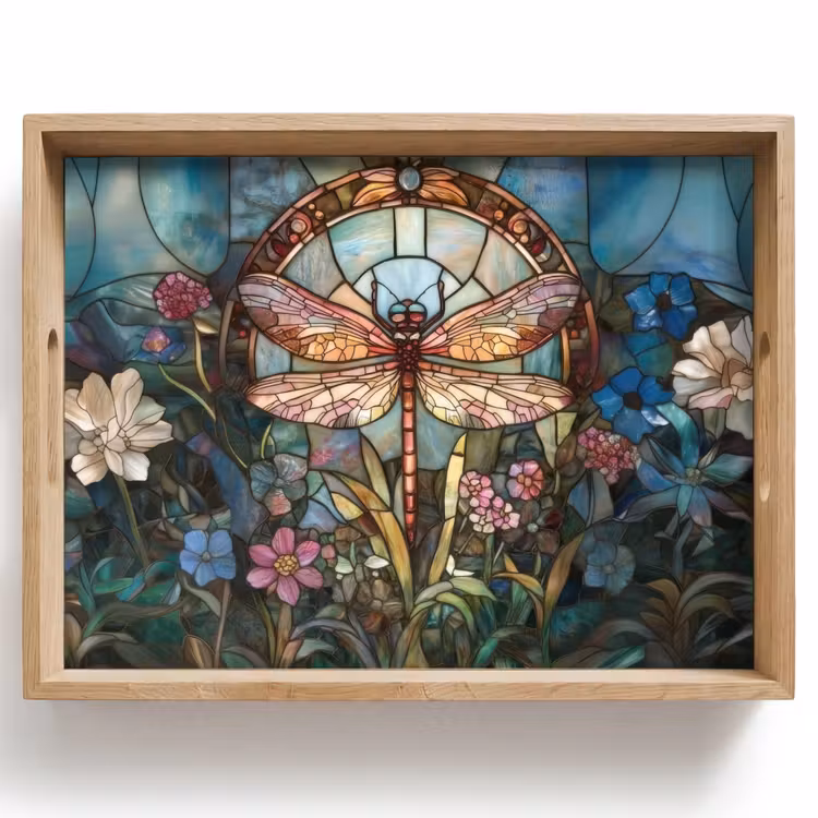 Tablett - Libelle - Mosaik - Blumen - Farbenfroh — 1