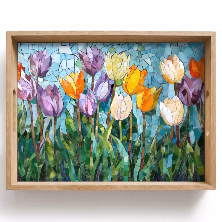 Tablett - Mosaik - Feld - Tulpen - Farbenfroh — 1