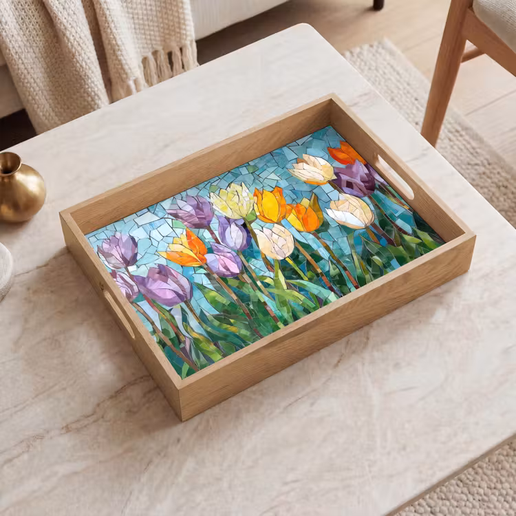 Tablett - Mosaik - Feld - Tulpen - Farbenfroh — 2
