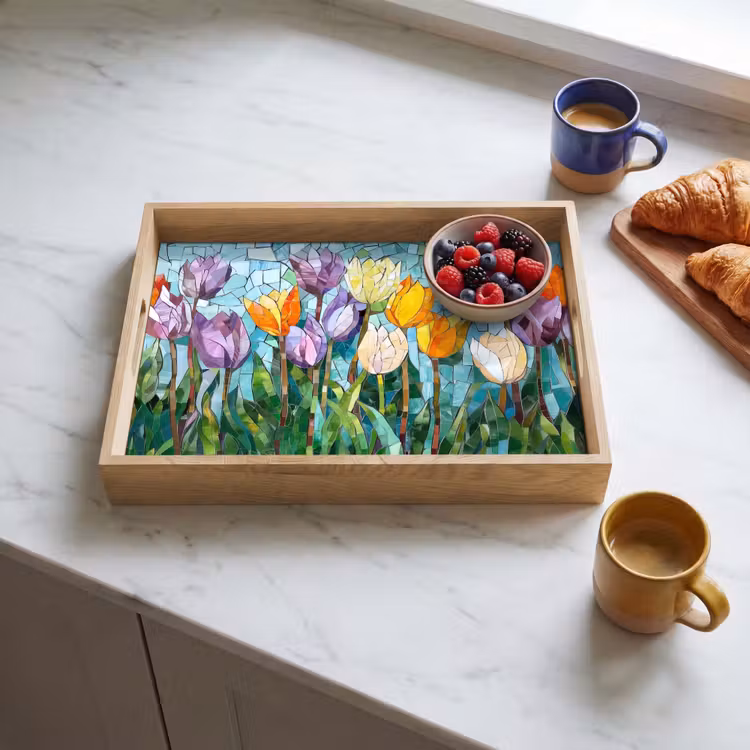 Tablett - Mosaik - Feld - Tulpen - Farbenfroh — 3