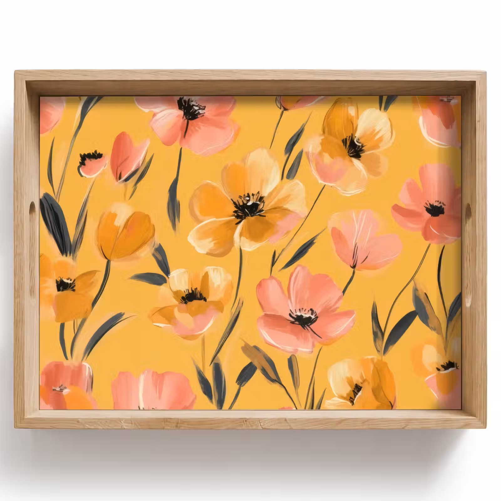 Tablett - Blumen - Gemalt - Gelb — 1