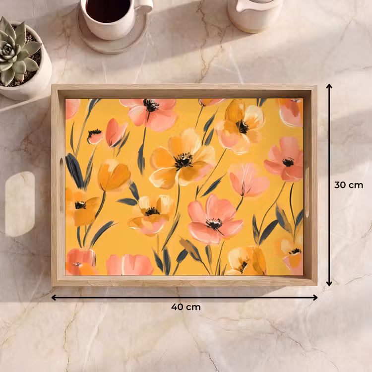 Tablett - Blumen - Gemalt - Gelb — 7
