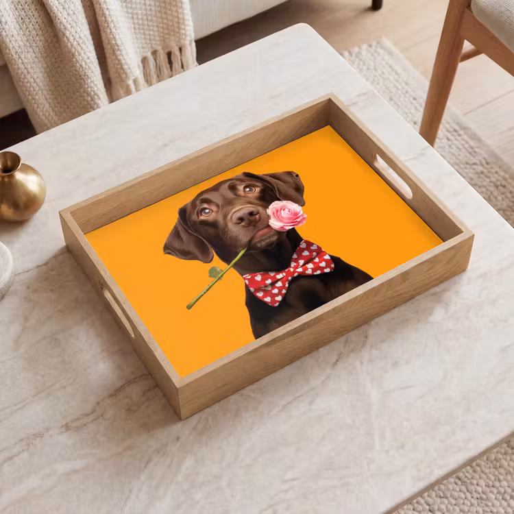 Tablett - Hund - Orange - Rose - Valentinstag — 2