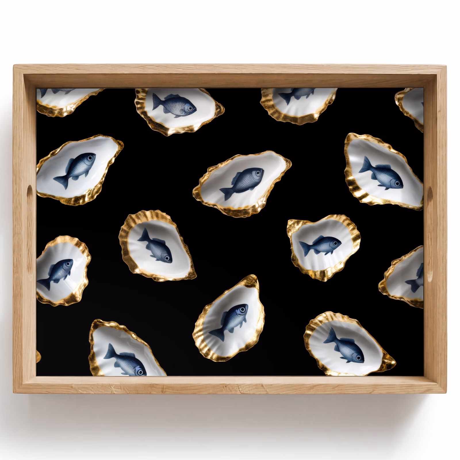 Tablett - Austern - Fisch - Blau - Gold — 1