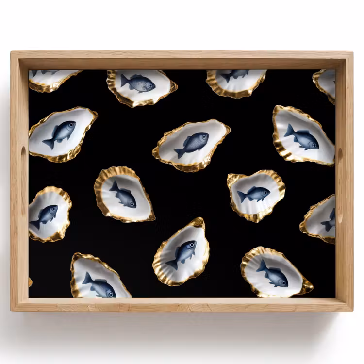 Tablett - Austern - Fisch - Blau - Gold — 1