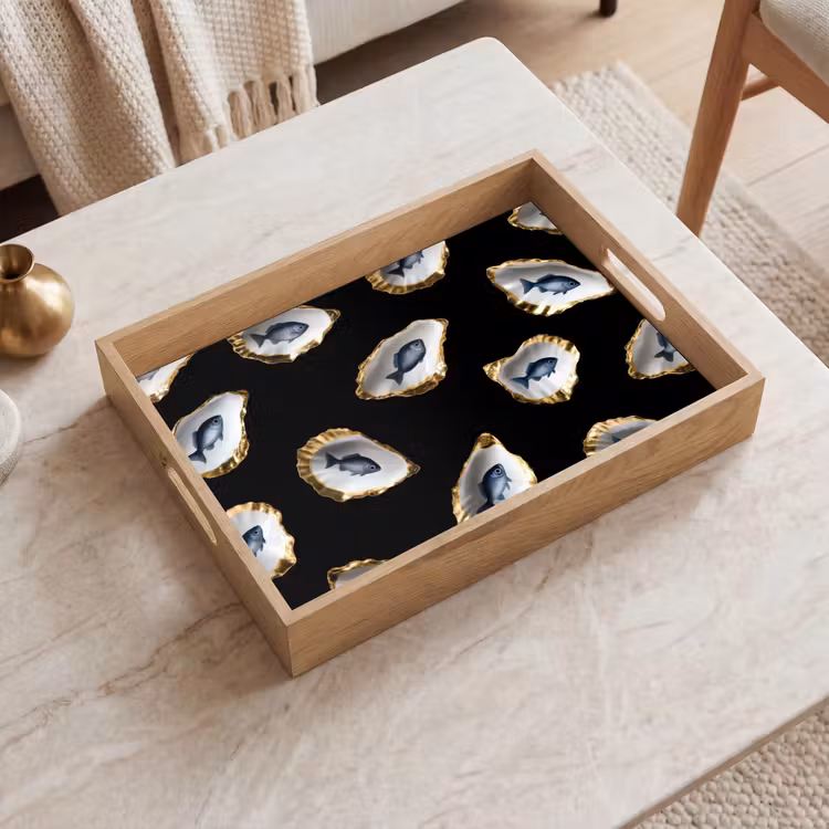 Tablett - Austern - Fisch - Blau - Gold — 2