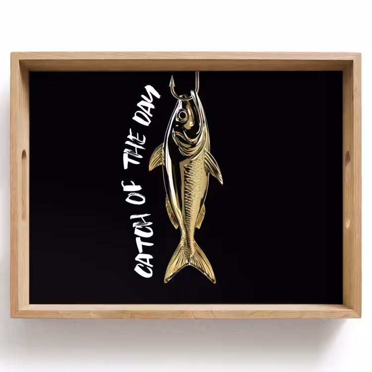 Tablett - Fisch - Schwarz - Gold - Text — 1