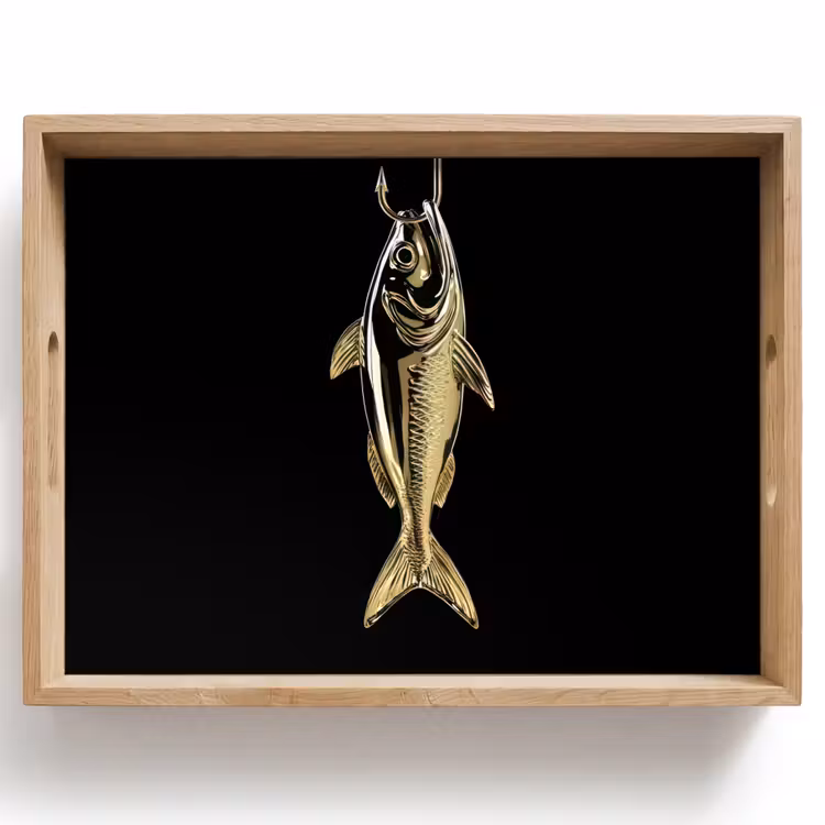 Tablett - Gold - Fisch - Haken - Schwarz — 1