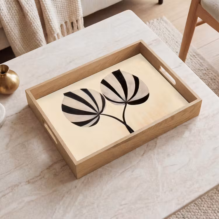 Tablett - Blätter - Gestreift - Stängel - Beige — 2