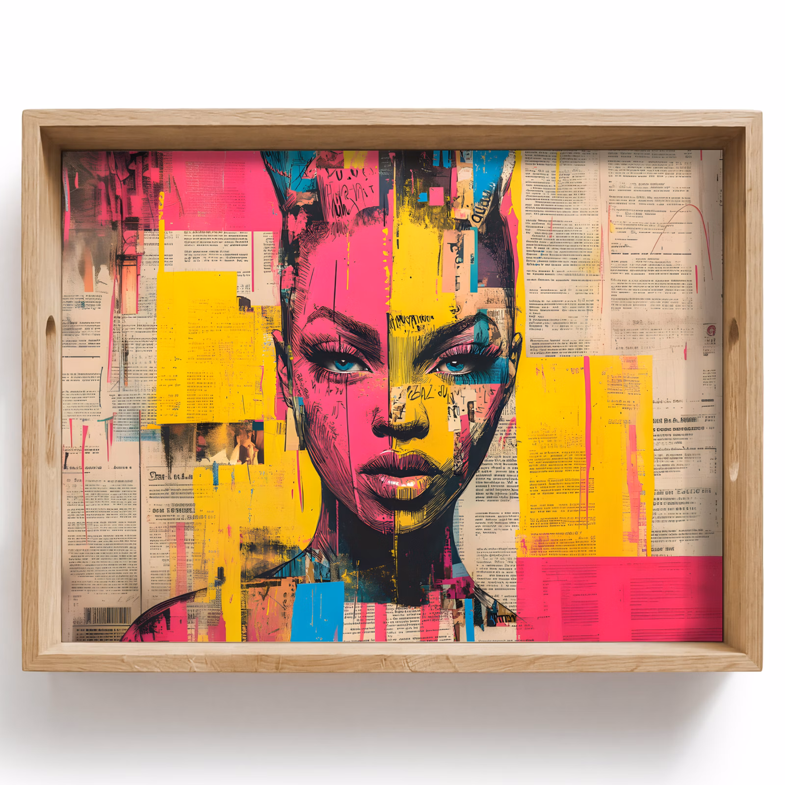 Tablett - Frauengesicht - Zeitungspapier - Abstrakt - Rosa — 1