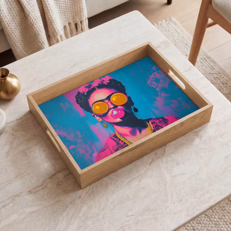 Tablett - Frau - Kaugummi - Sonnenbrille - Orange — 2