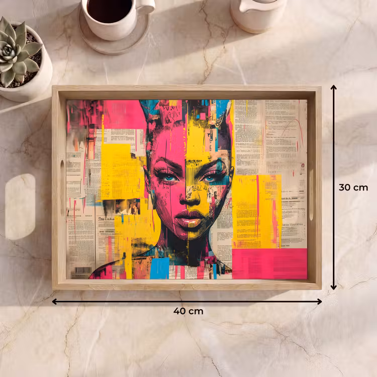 Tablett - Frauengesicht - Zeitungspapier - Abstrakt - Rosa — 7