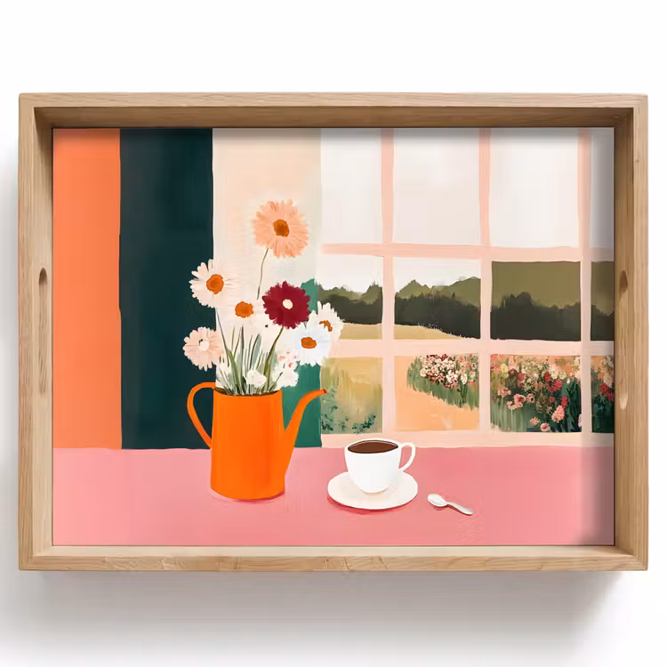 Tablett - Blumen - Kaffee - Fenster — 1