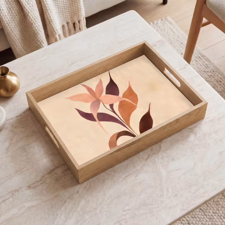 Tablett - Minimalistisch - Blume - Blätter - Beige — 2