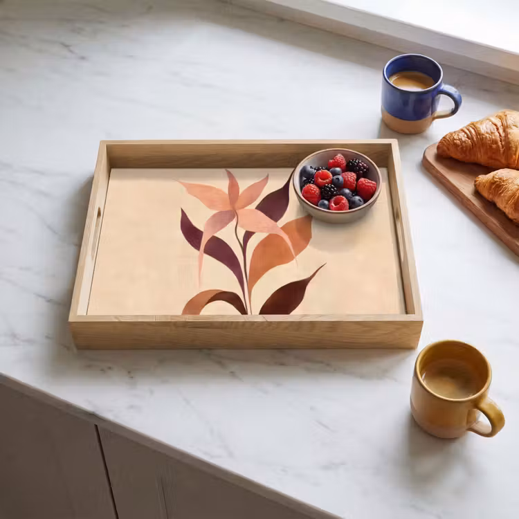 Tablett - Minimalistisch - Blume - Blätter - Beige — 3