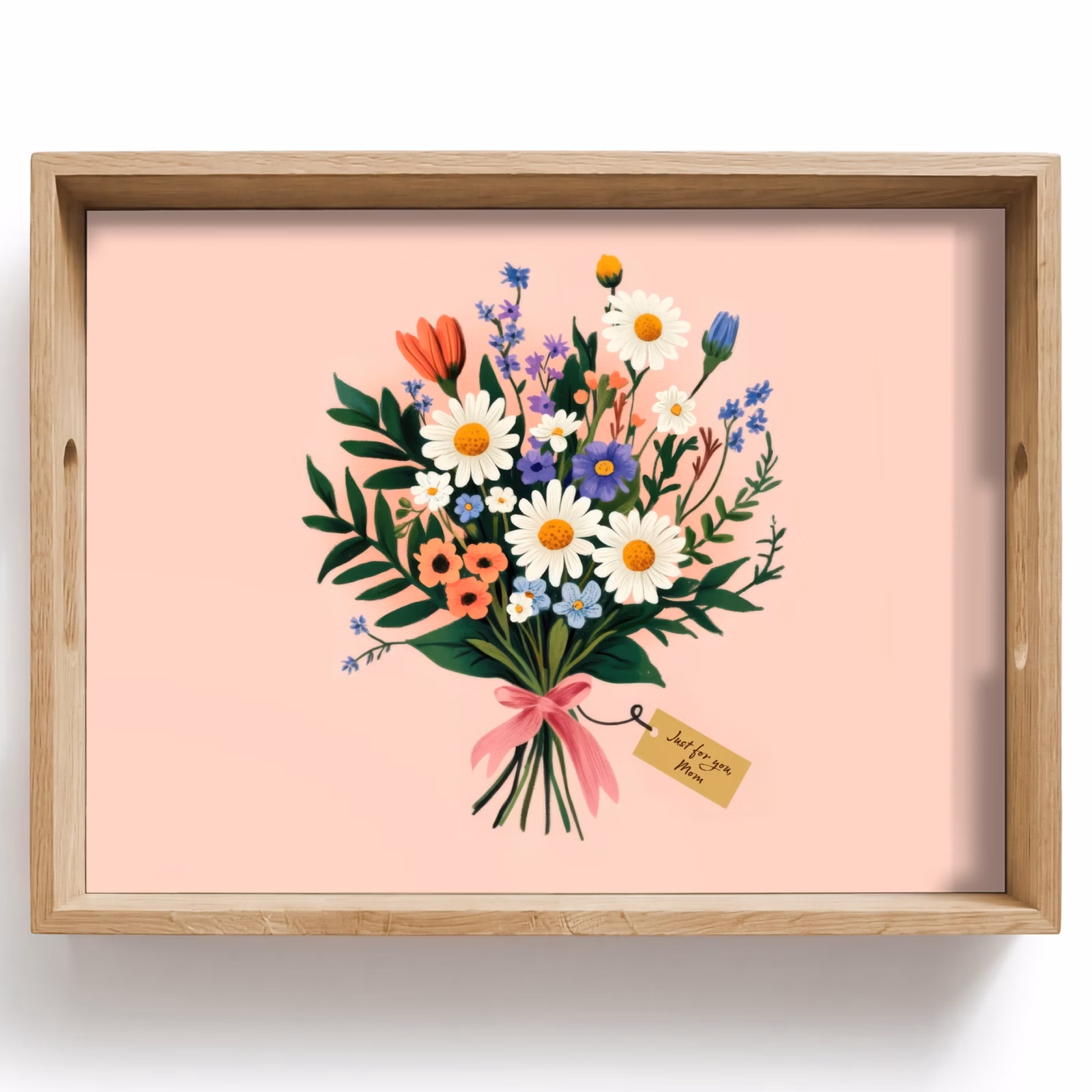 Tablett - Gänseblümchen - Blumenstrauß - Schleife - Rosa — 1