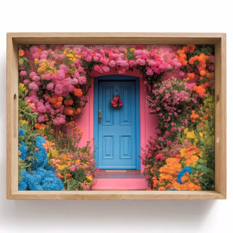 Tablett - Blumen - Tür - Rosa — 1