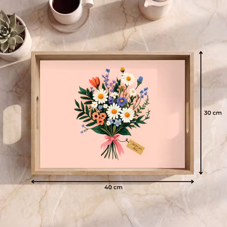 Tablett - Gänseblümchen - Blumenstrauß - Schleife - Rosa — 7