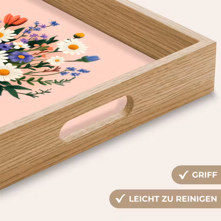 Tablett - Gänseblümchen - Blumenstrauß - Schleife - Rosa — 8