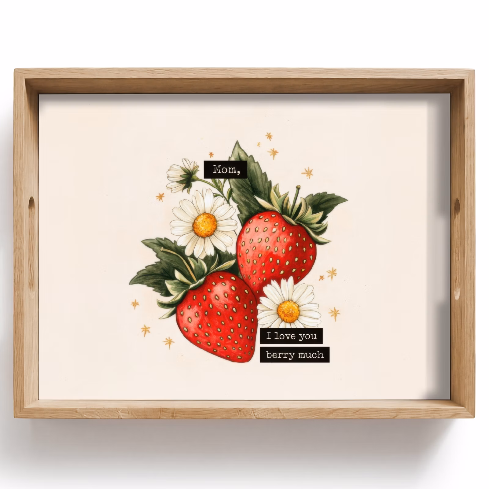 Tablett - Erdbeeren - Gänseblümchen - Zitat - Sterne — 1