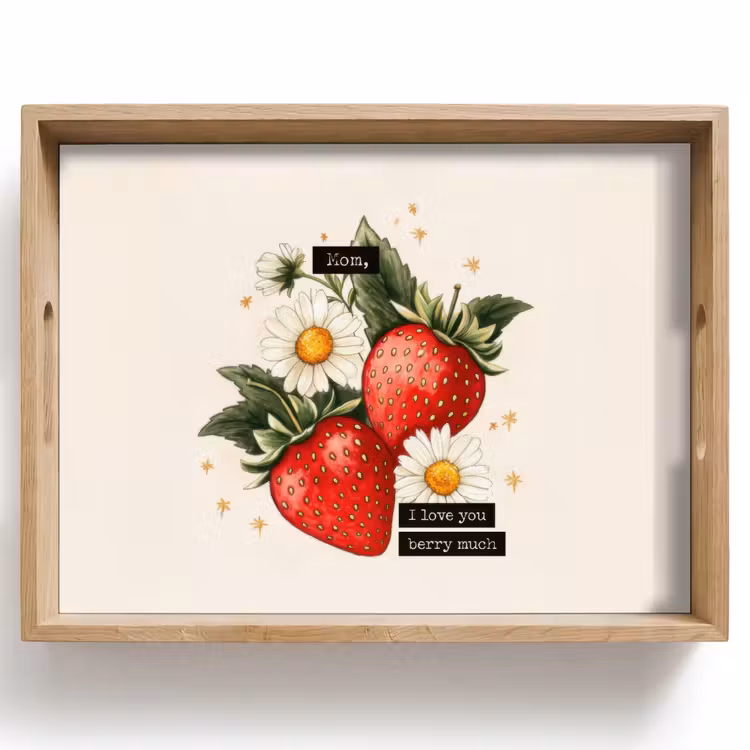 Tablett - Erdbeeren - Gänseblümchen - Zitat - Sterne — 1