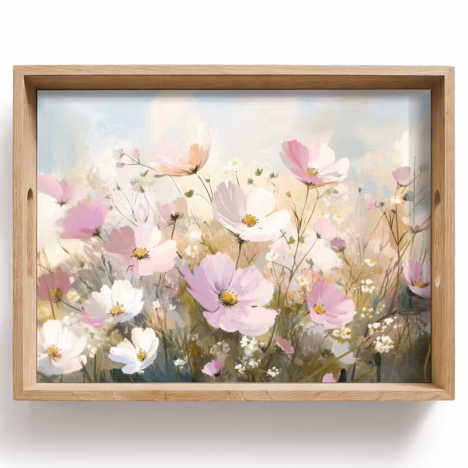 Tablett - Blumenfeld - Helle Farbtöne - Gemalt — 1
