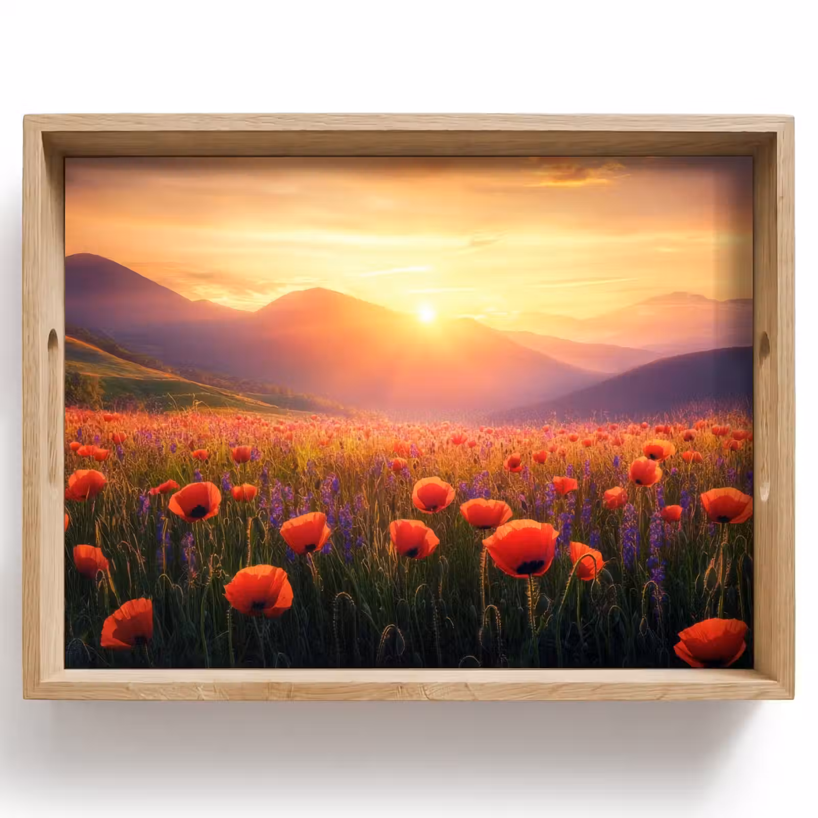 Tablett - Landschaft - Sonnenuntergang - Blumenfeld — 1