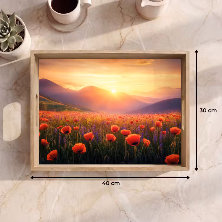 Tablett - Landschaft - Sonnenuntergang - Blumenfeld — 7