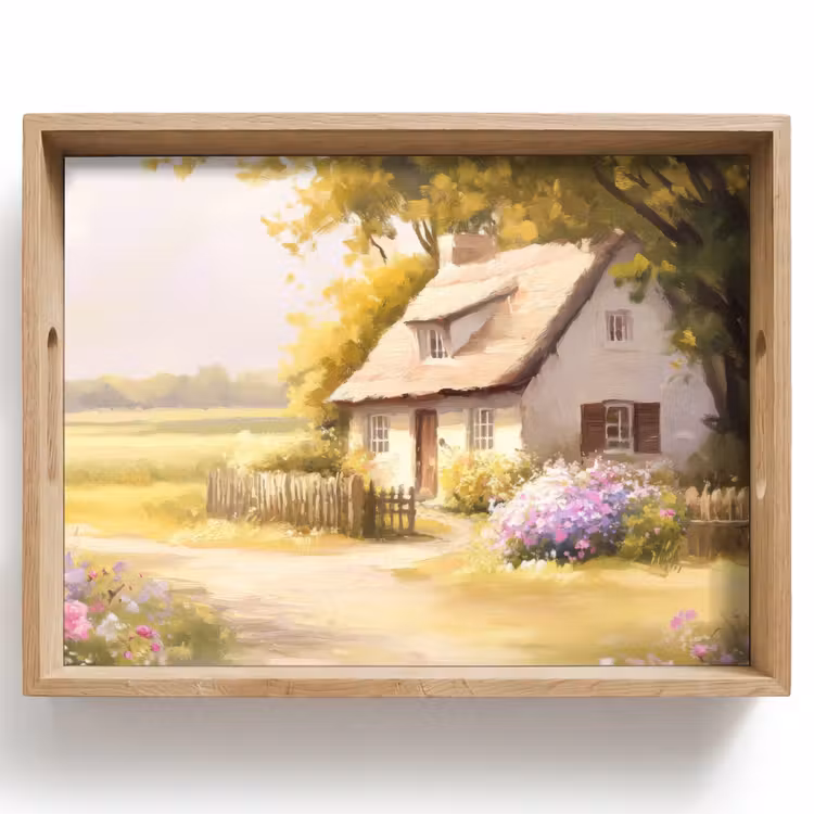 Tablett - Landhaus - Holz - Blumen — 1