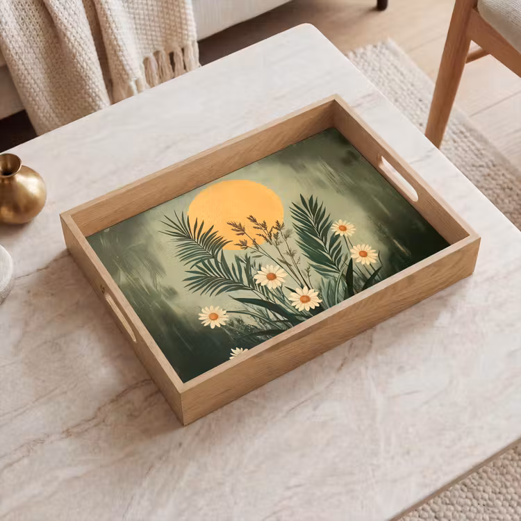 Tablett - Blumen - Blätter - Sonne - Grün — 2