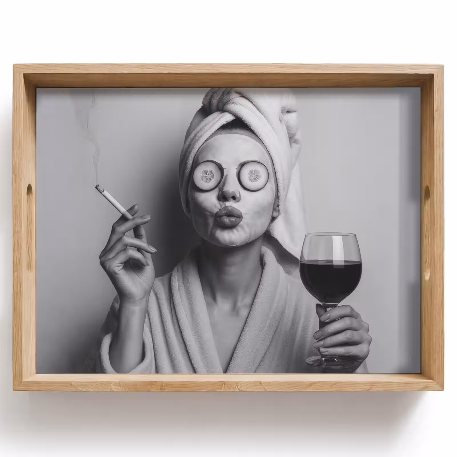 Tablett - Frau - Maske - Wein - Zigarette — 1