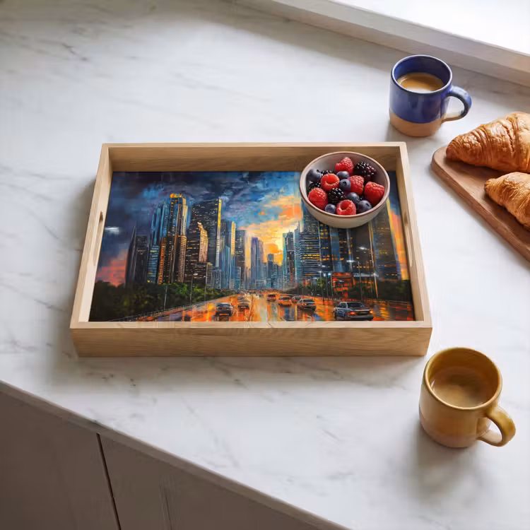 Tablett - Auto - Skyline - Sonne - Blau — 3