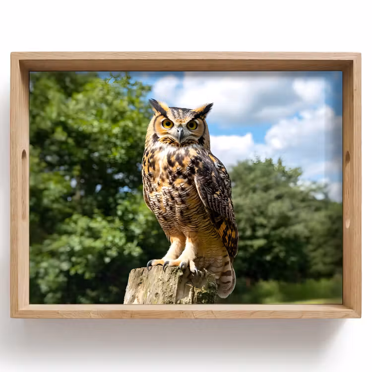 Tablett - Eule - Baumstamm - Wald - Himmel — 1