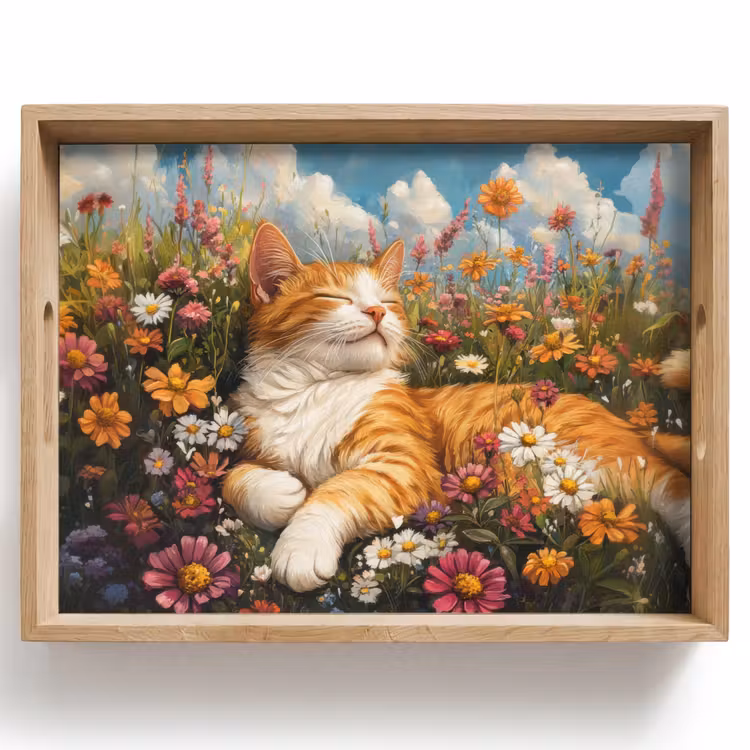 Tablett - Katze - Blumen - Entspannen — 1
