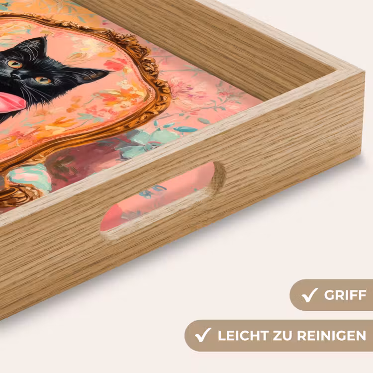 Tablett - Katze - Rosa - Stuhl mit Blumenmuster — 8