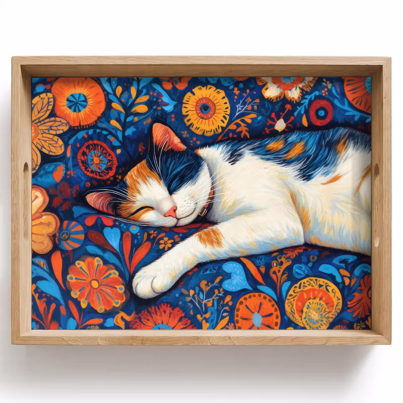 Tablett - Katze - Blumenmuster - Blau - Orange — 1