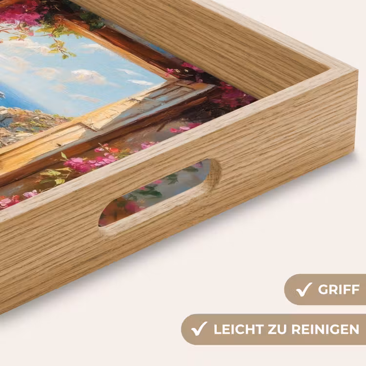Tablett - Katze - Blaues Meer - Rosa Blumen — 8