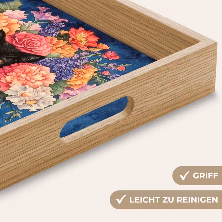 Tablett - Katze - Bunte Blumen - Vase — 8