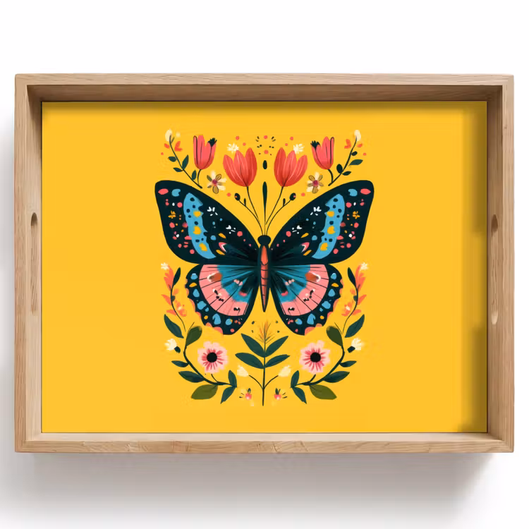 Tablett - Blumen - Bunt - Schmetterling - Ornamental — 1
